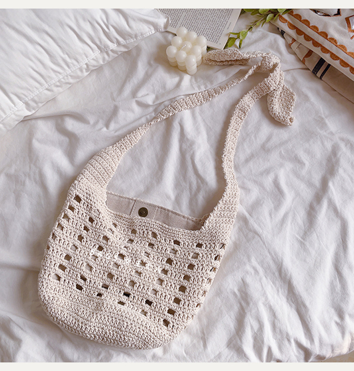 Elena Handbags Crochet Cotton Bucket Shoulder Bag