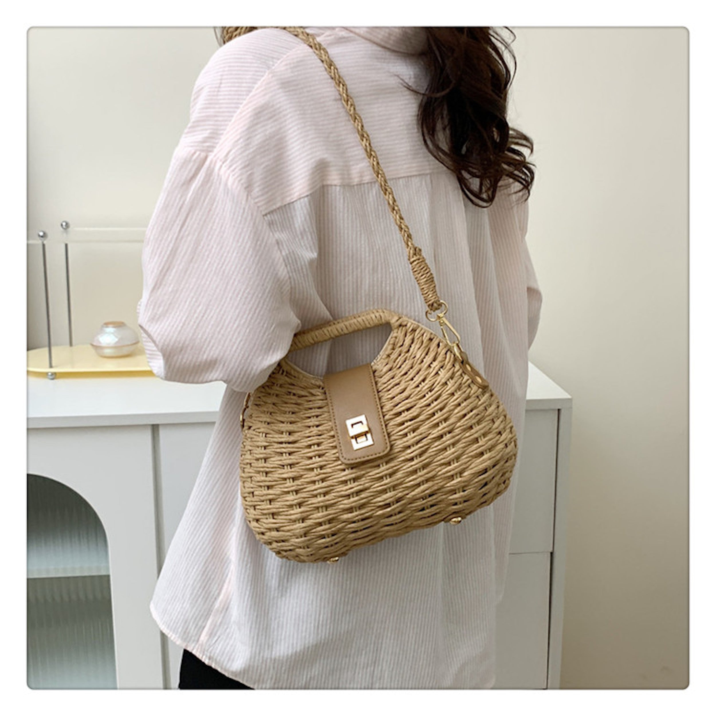 Elena Handbags Straw Shell Shape Crossbody Bag