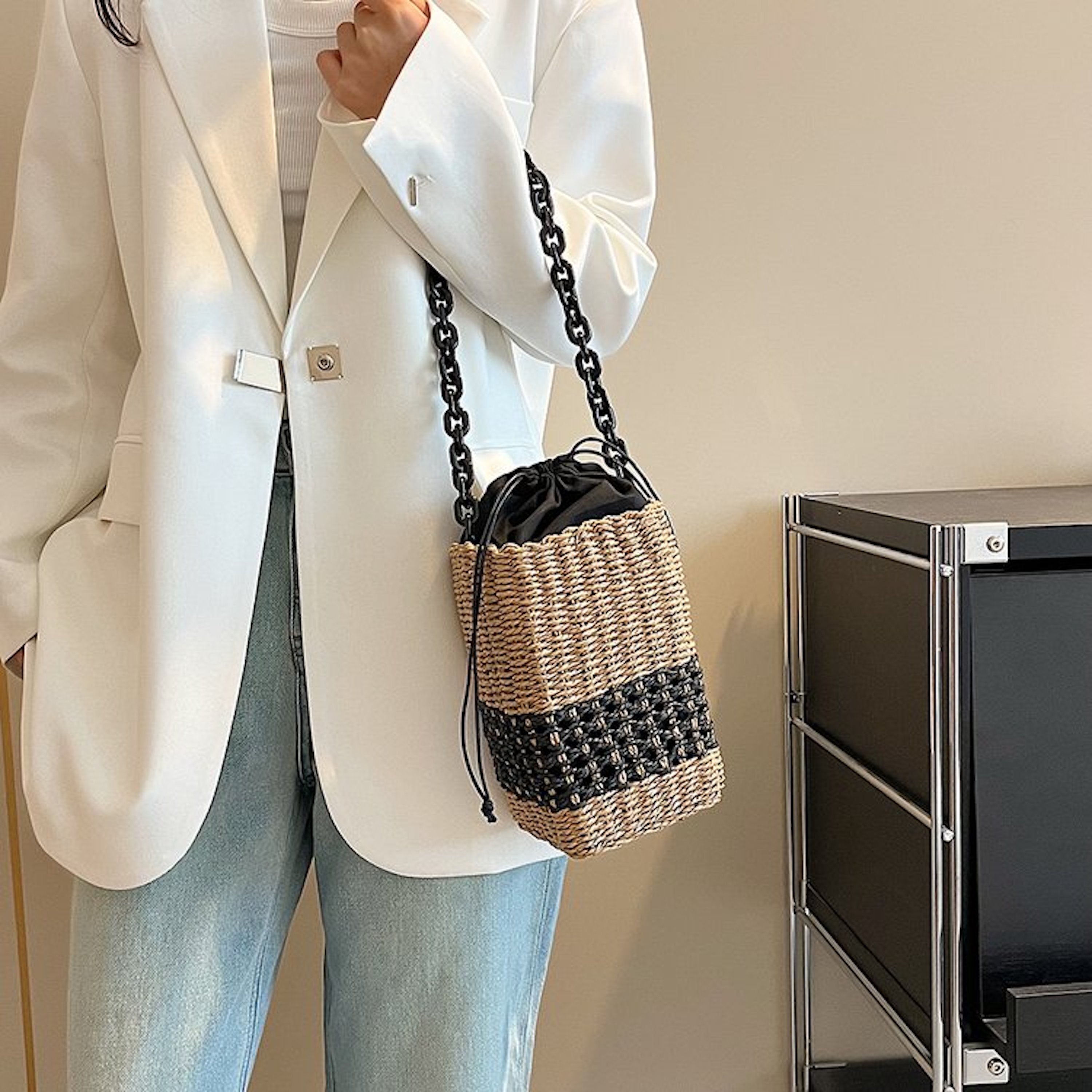 Straw Cube Shaped Fashion Handbag