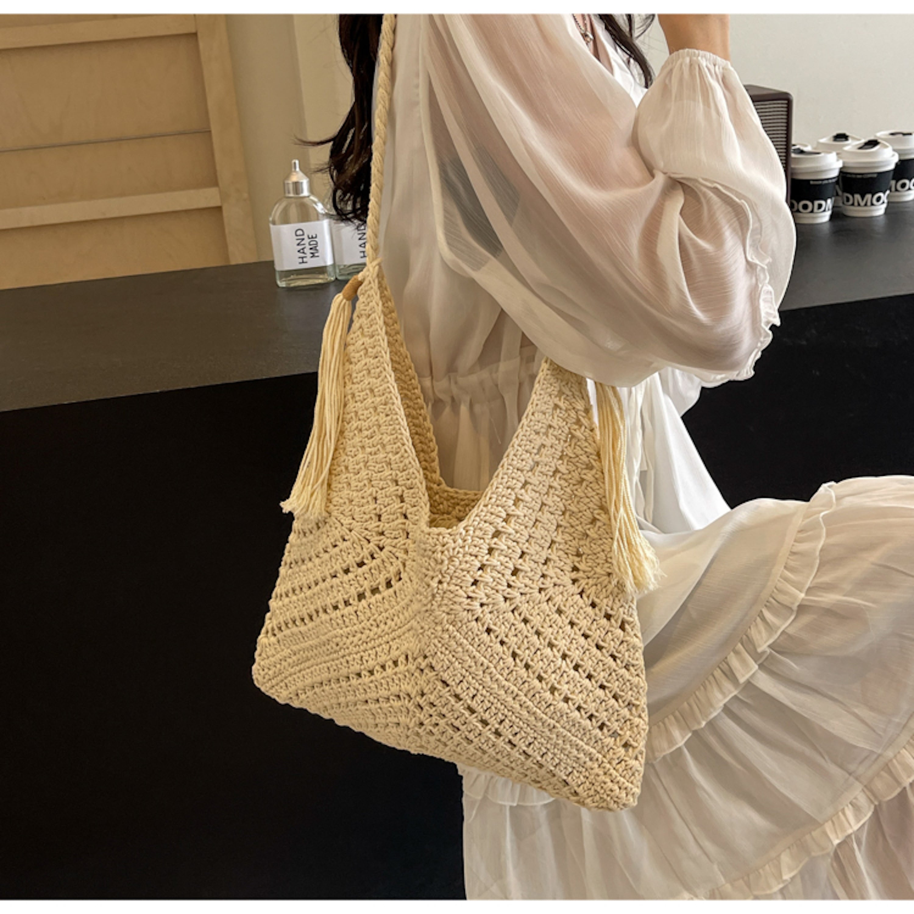 Retro Cotton Crochet Shoulder Bag
