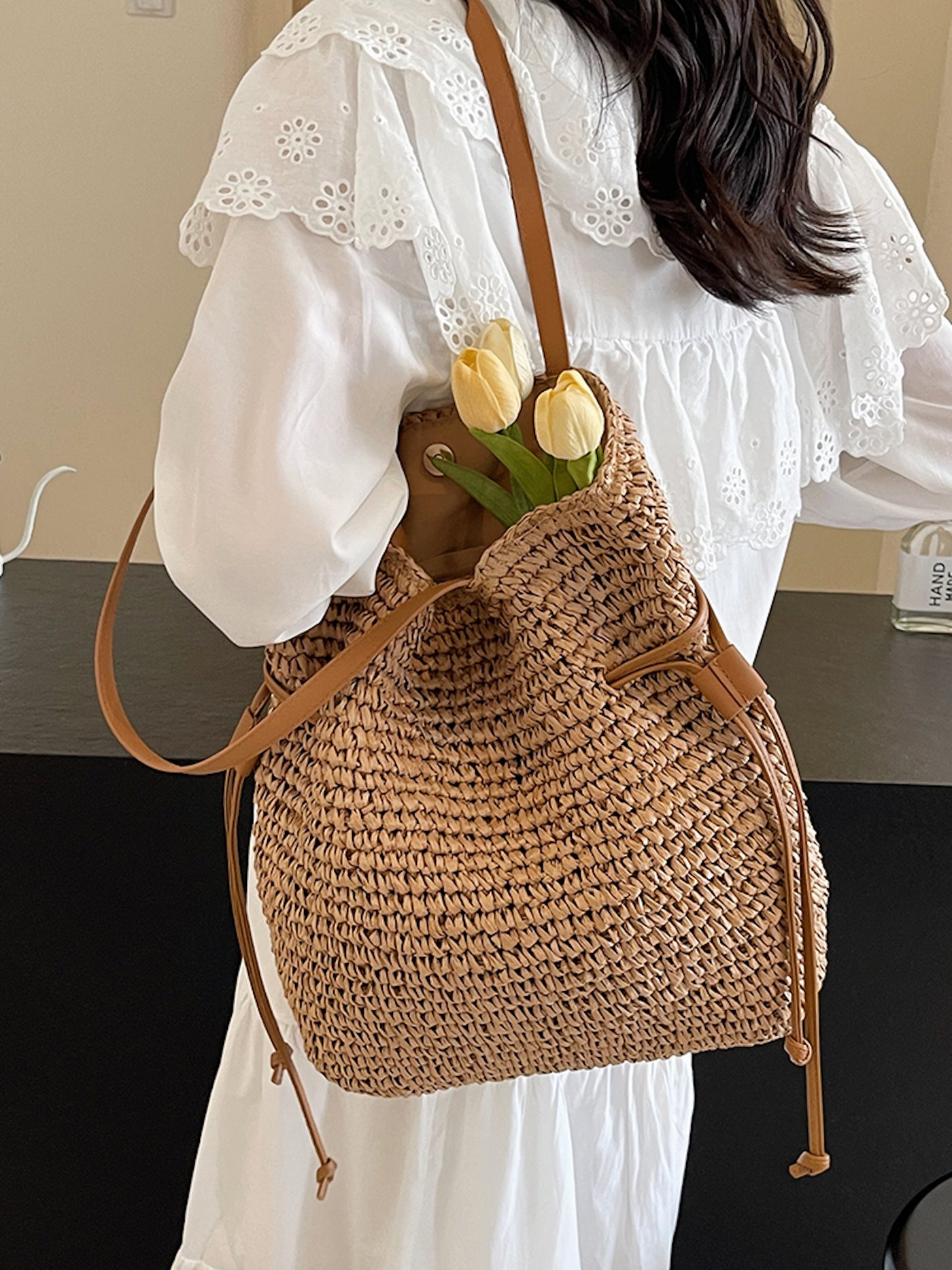 Elena Handbags Retro Straw Woven Tote Bag