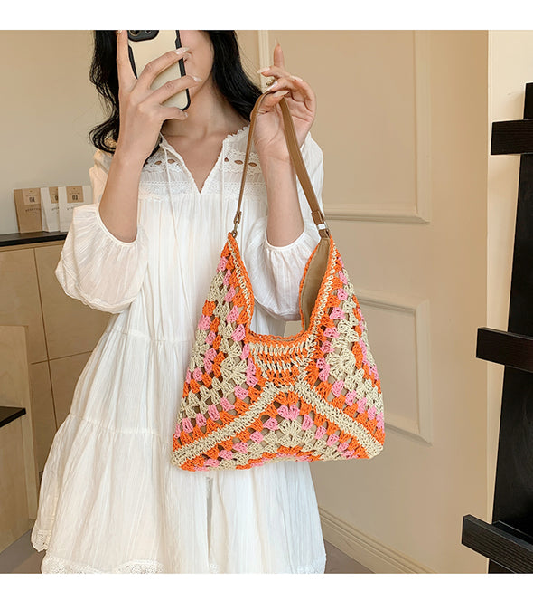 Elena Handbags Straw Woven Fashion Shoulder Bag
