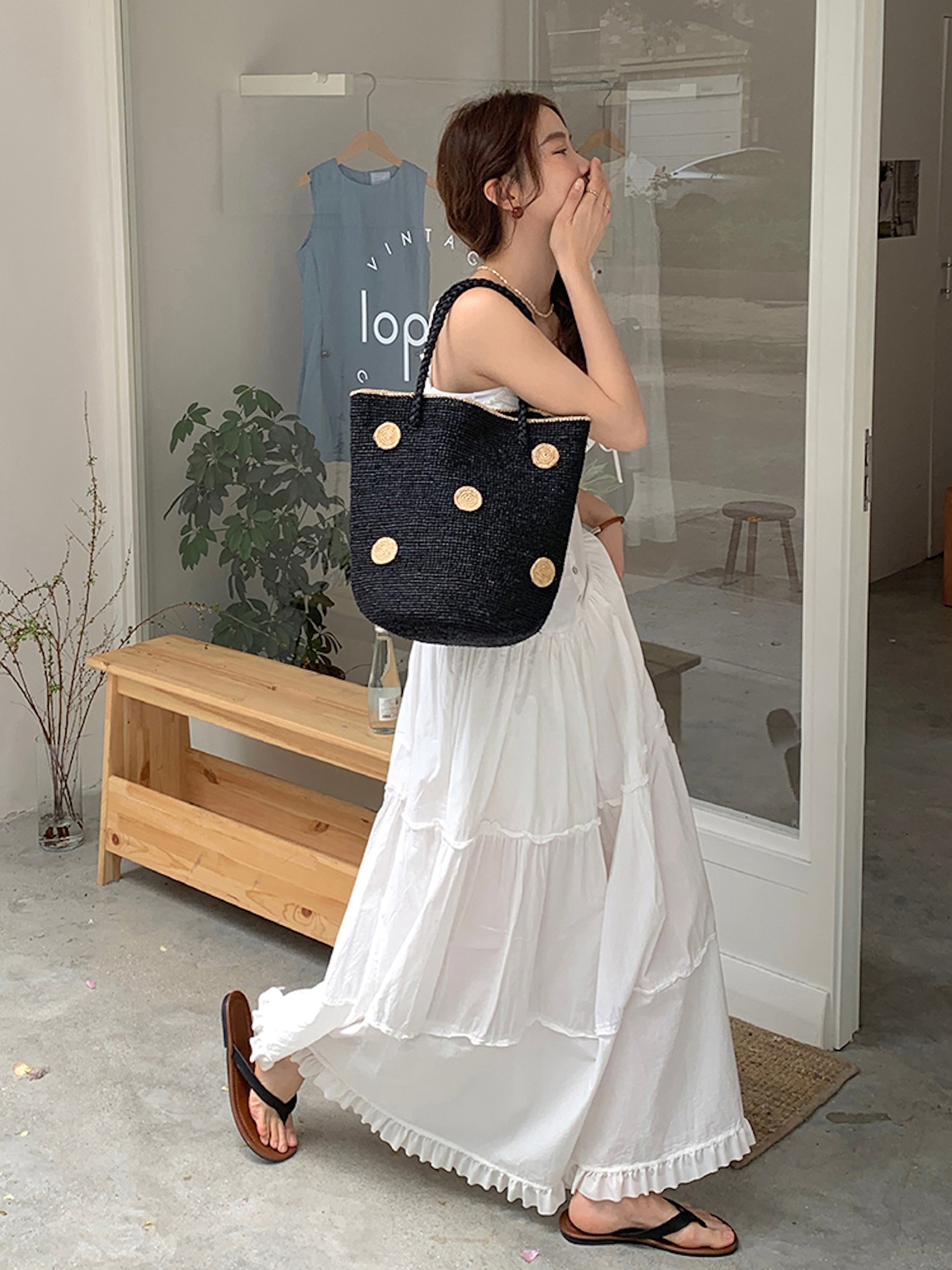 Polka Dot Design Raffia Woven Summer Straw Tote