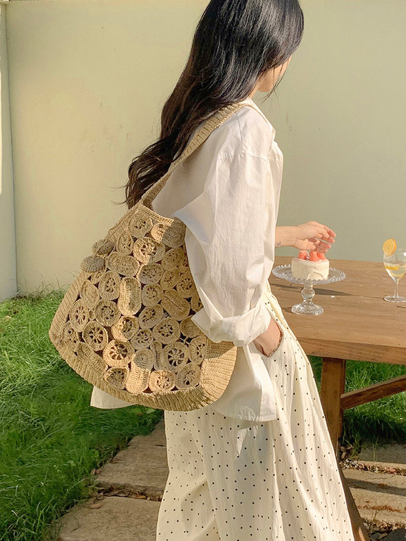 Elena Handbags Soft Raffia Woven Summer Straw Shoulder Bag