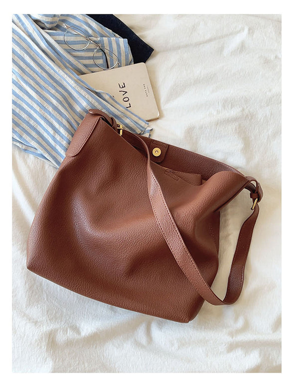 Elena Handbags Soft Leather Tote Bucket Work Bag