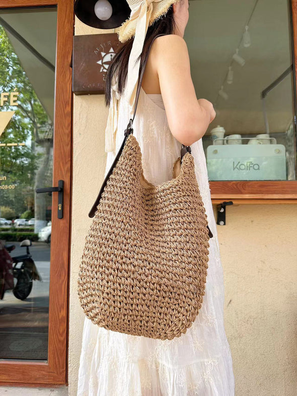 Elena Handbags Beach Straw Woven Tote Bag