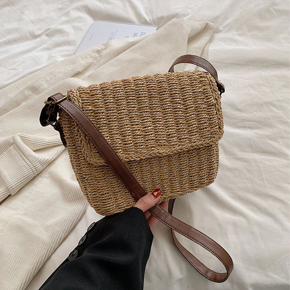Elena Handbags Straw Woven Messenger Bag with Flap