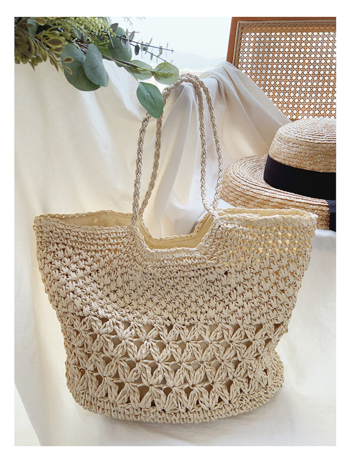Elena Handbags Large Straw Woven Fashion Tote Bag