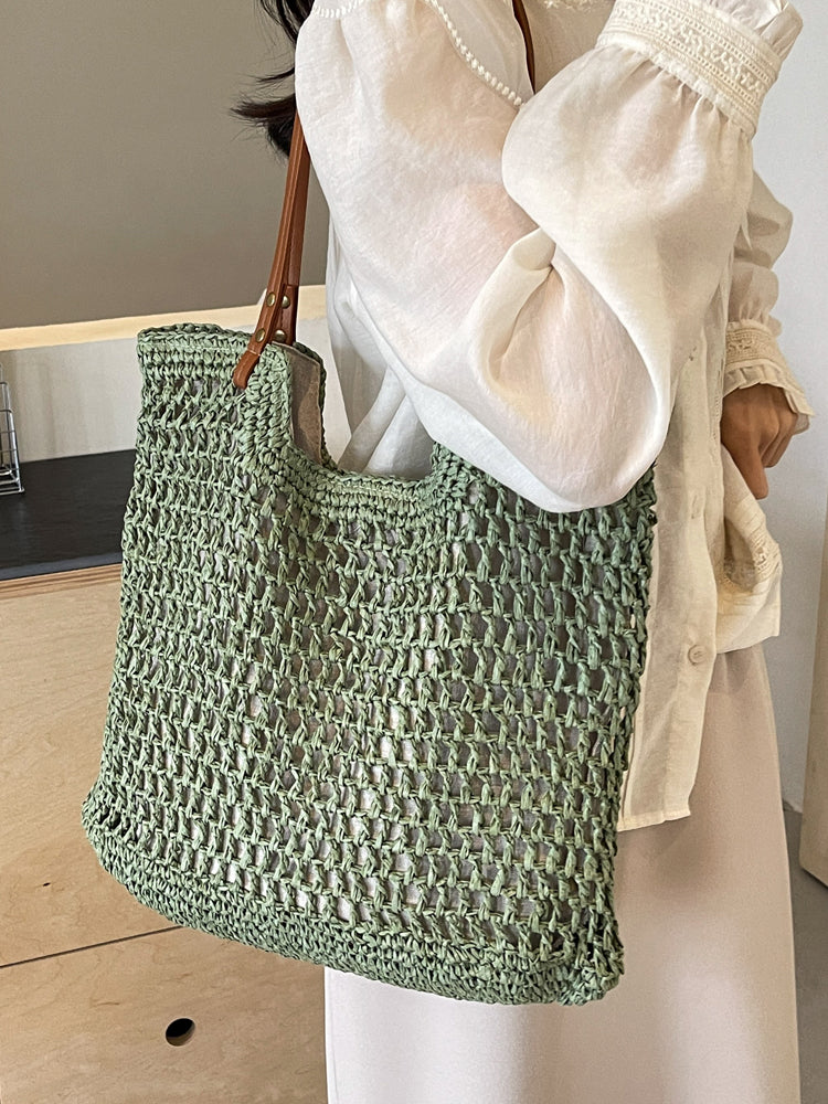 Lightweight Straw Woven Square Tote Bag