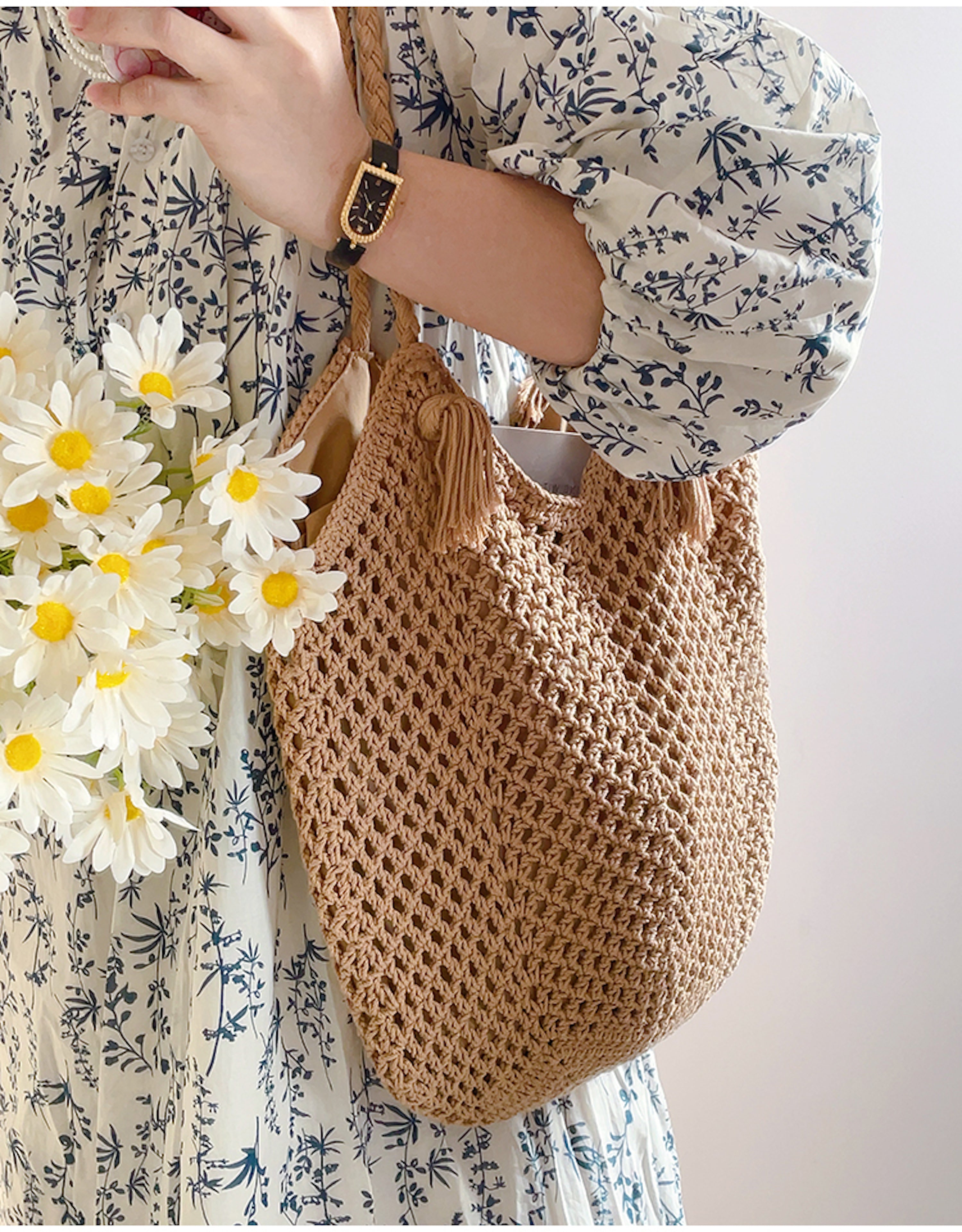 Handmade Crochet Retro Style Tote Bag