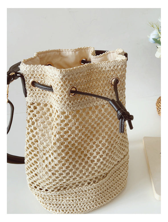 Elena Handbags Straw Bucket Shoulder Bag Summer Fashion