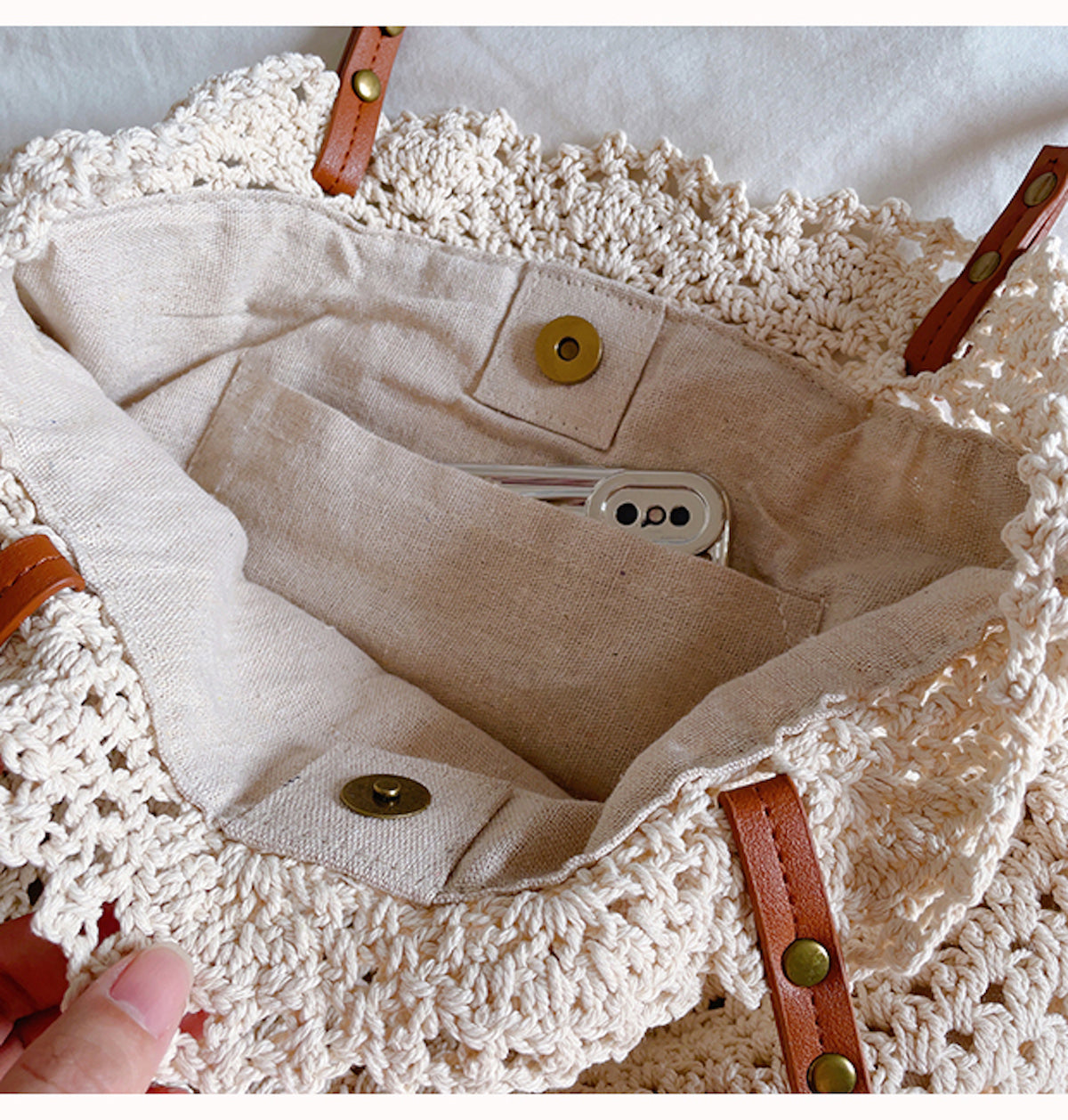 Elena Handbags Floral Design Cotton Knitted Shoulder Bag