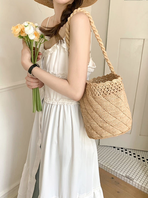 Elena Handbags Summer Fashion Raffia Basket Bag