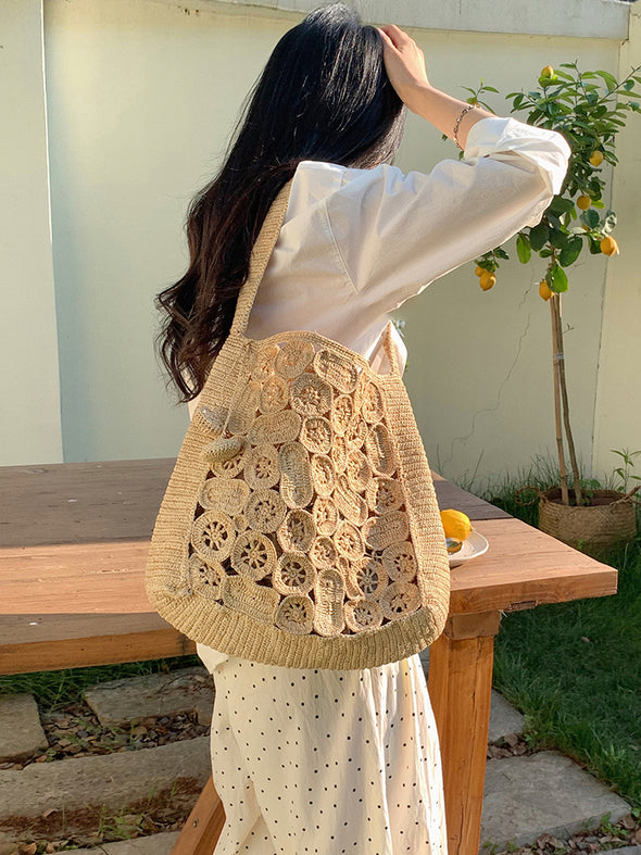 Elena Handbags Soft Raffia Woven Summer Straw Shoulder Bag