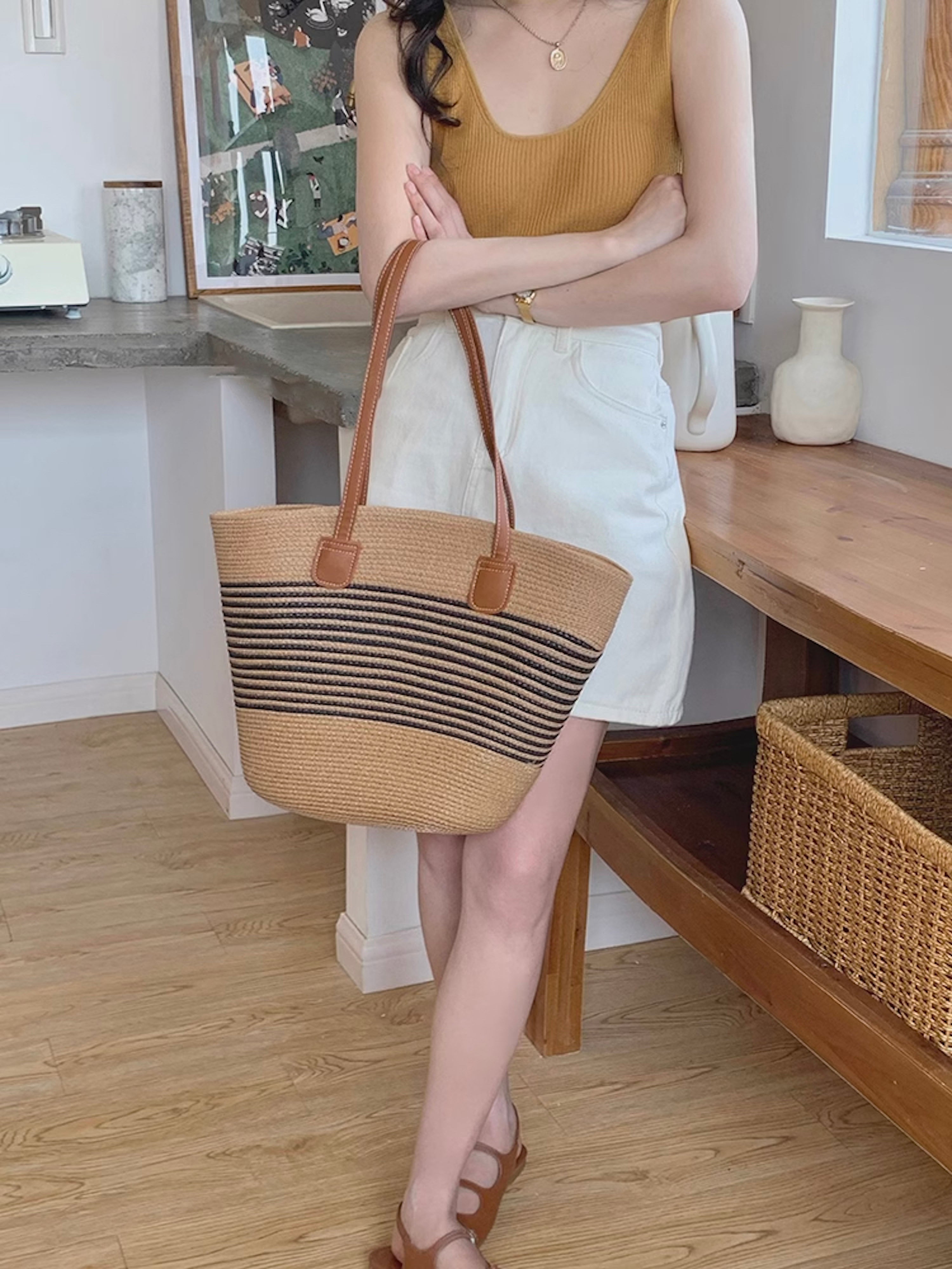 Straw Summer Tote Beach Basket Bag