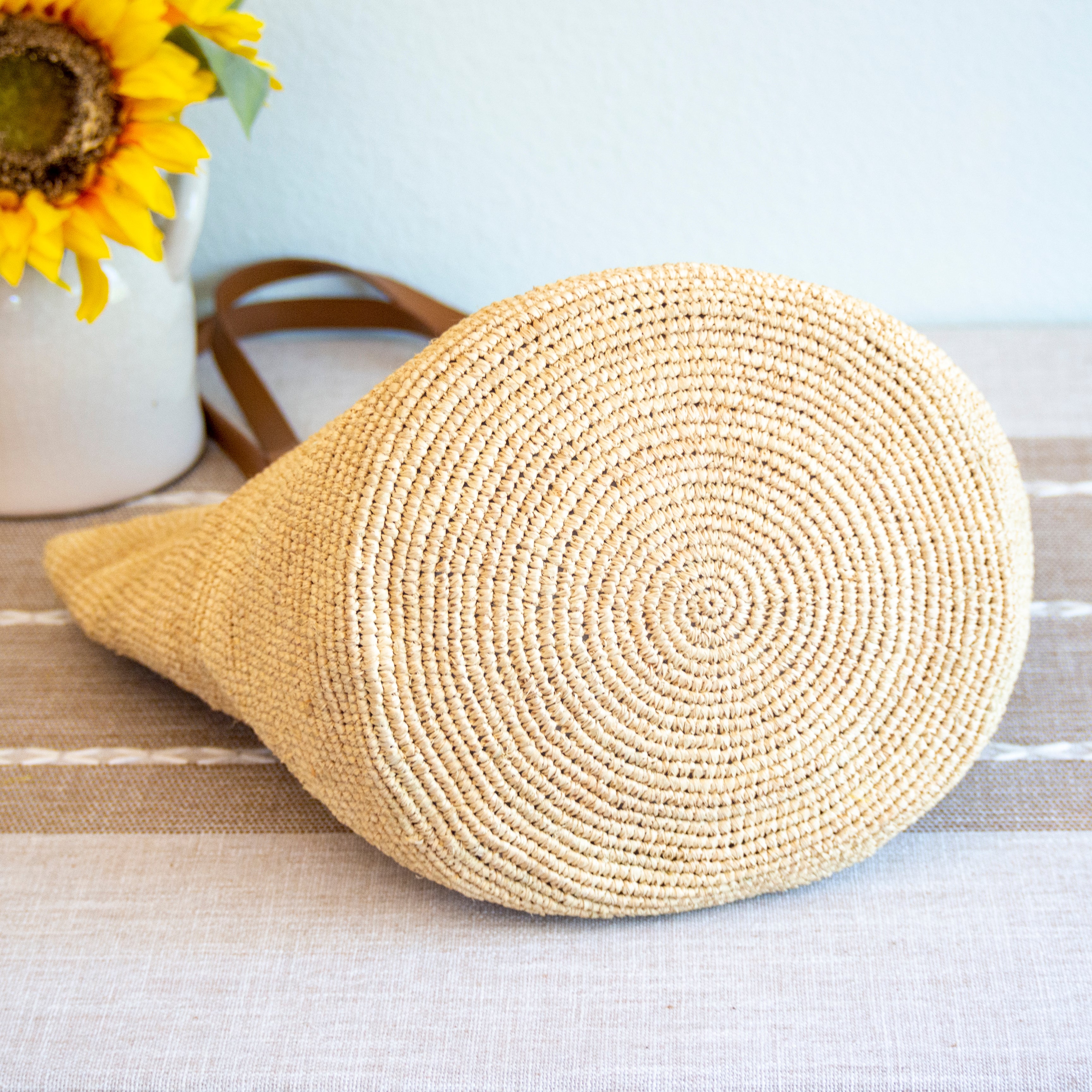 Raffia Summer Straw Tote with Genuine Leather Handles