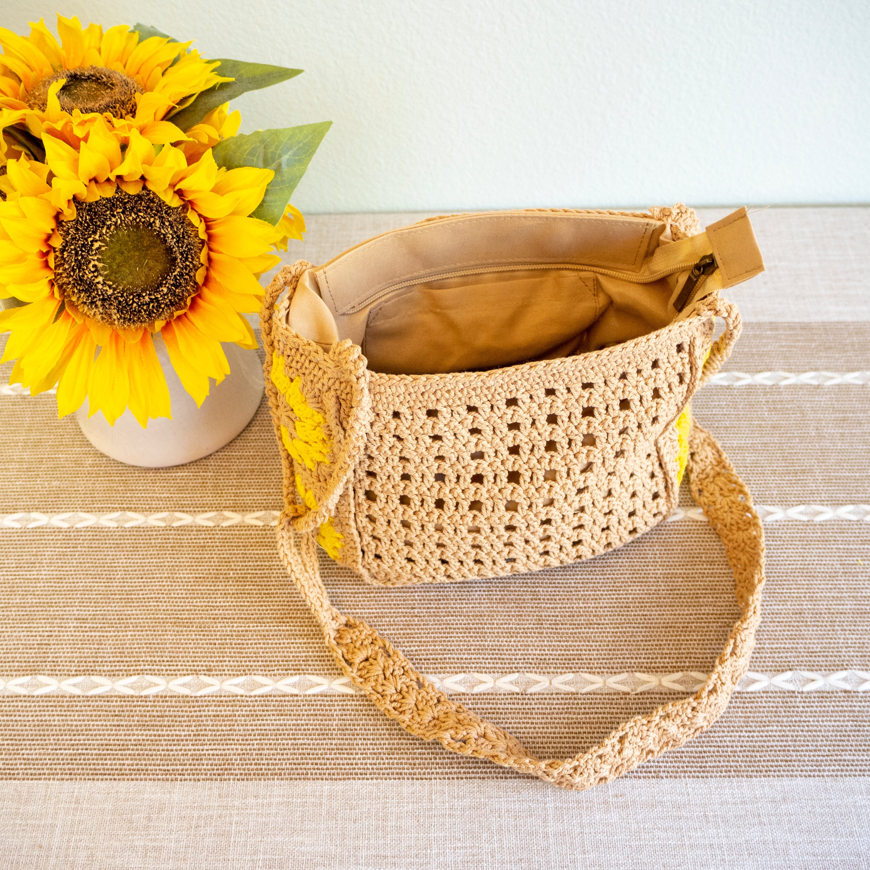 Small Boho Cotton Knitted Shoulder Bag