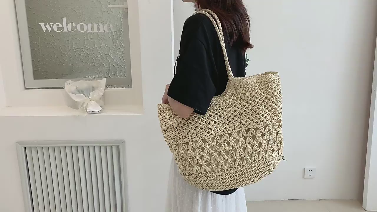 Elena Handbags Large Straw Woven Fashion Tote Bag