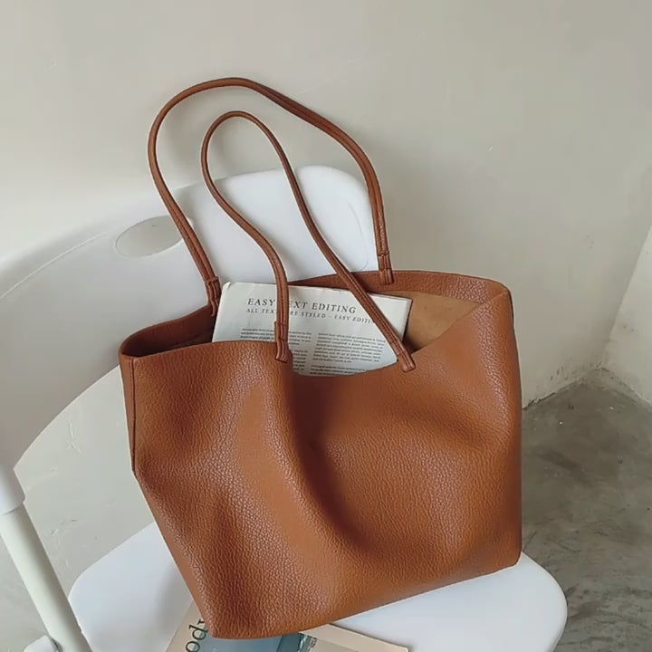 Large Carryall Tote In Soft Pebbled Leather