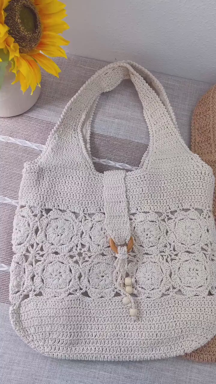 Floral Cotton Knitted Shoulder Bag