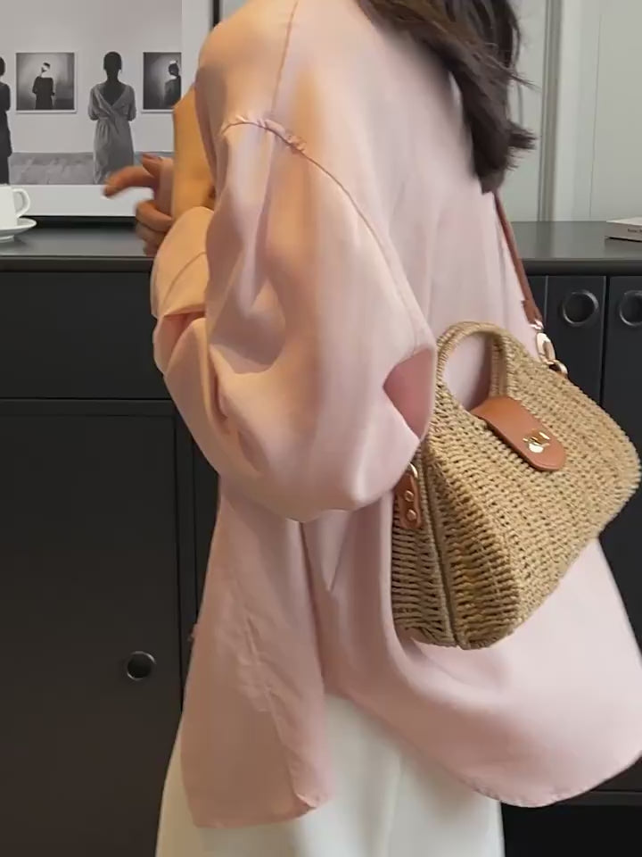 Straw Shell Shape Crossbody Hobo Bag