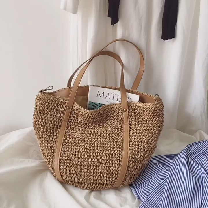 Large Straw Woven Tote Bag