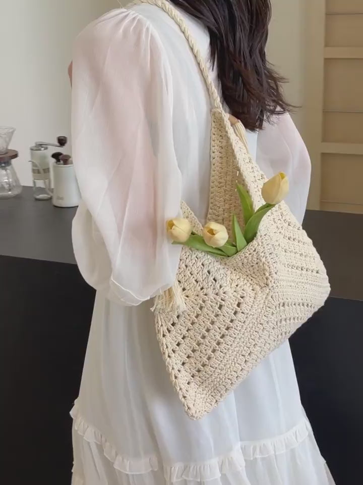 Retro Cotton Crochet Shoulder Bag