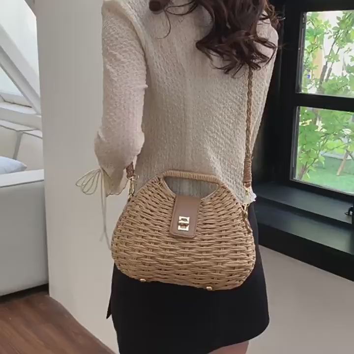 Elena Handbags Straw Shell Shape Crossbody Bag