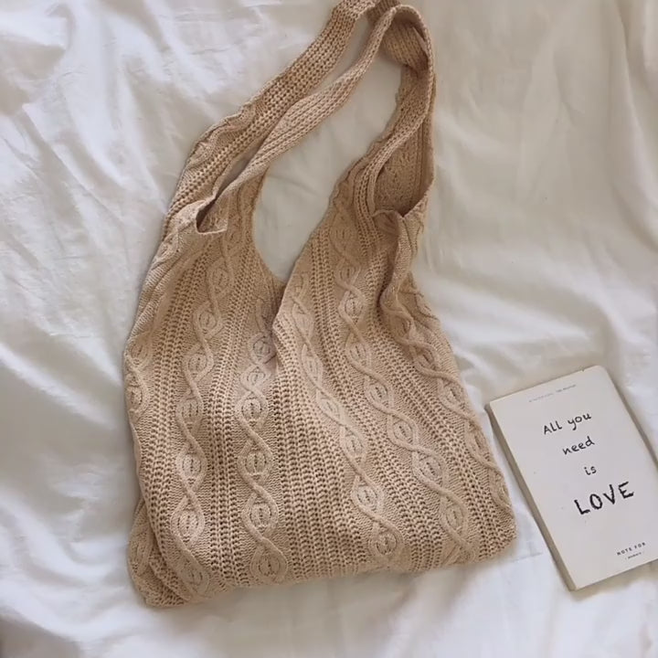Retro Artsy Twist Cotton Knitted Shoulder Bag