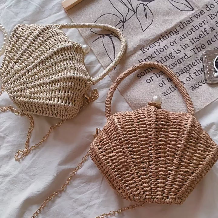 Summer Straw Shell Shape Shoulder Purse