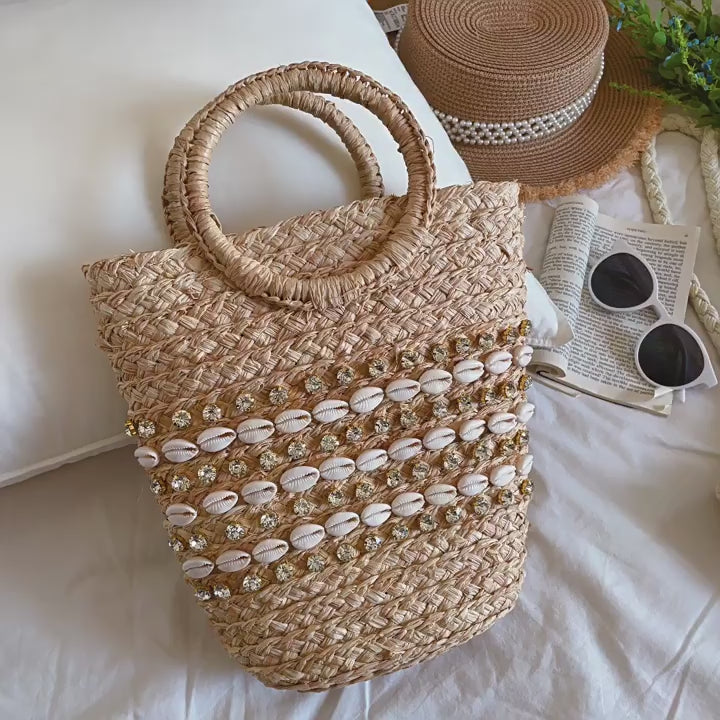 Elena Handbags Summer Raffia Straw Beach Basket Handbag