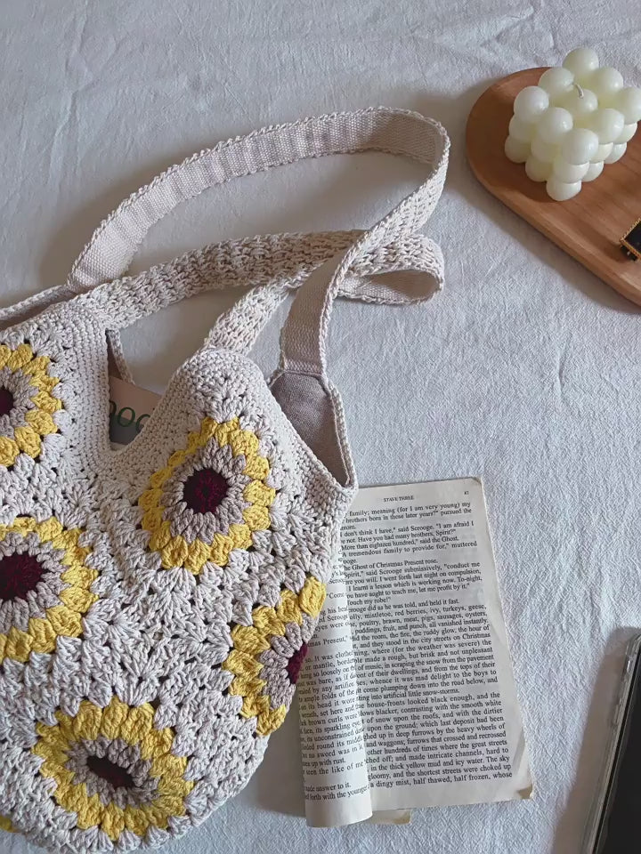 Crochet Sunflower Granny Square Tote