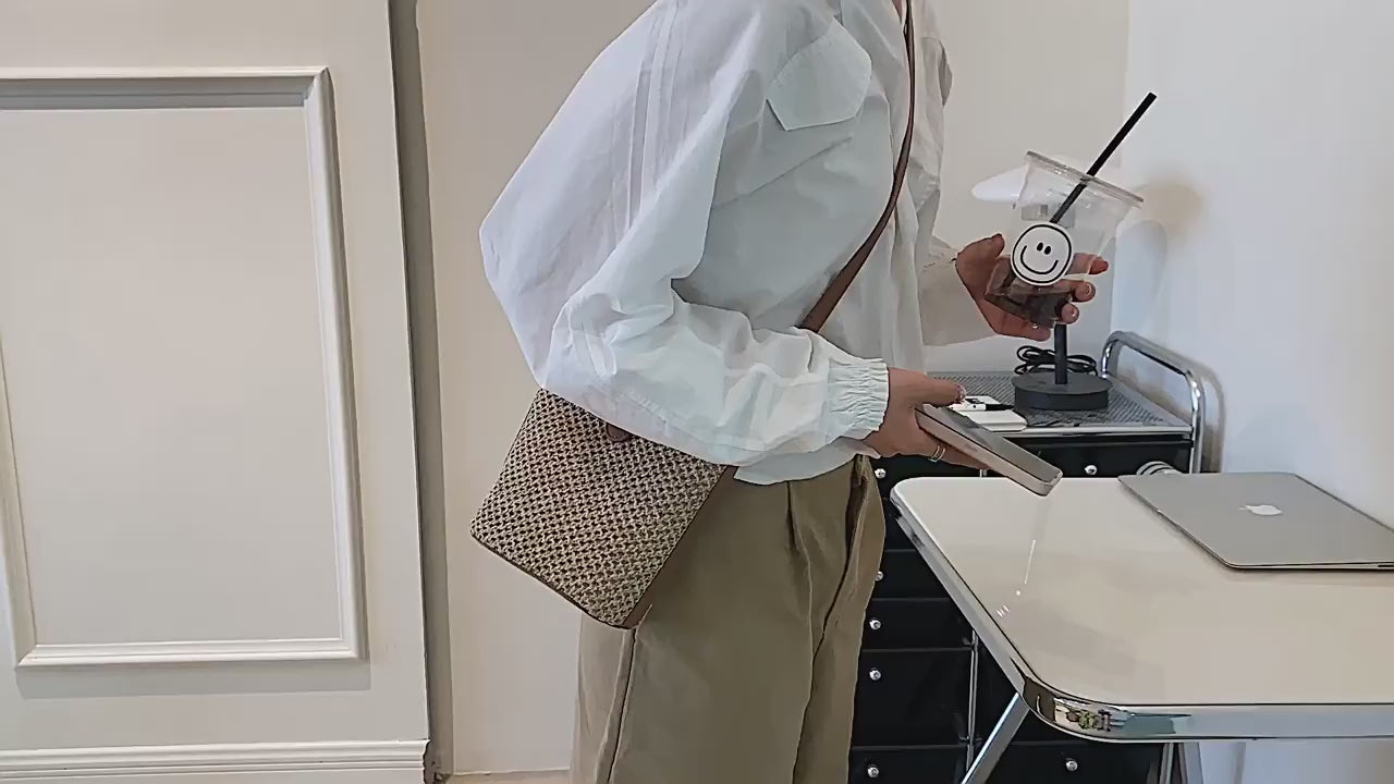 Crossbody Leather and Straw Bag