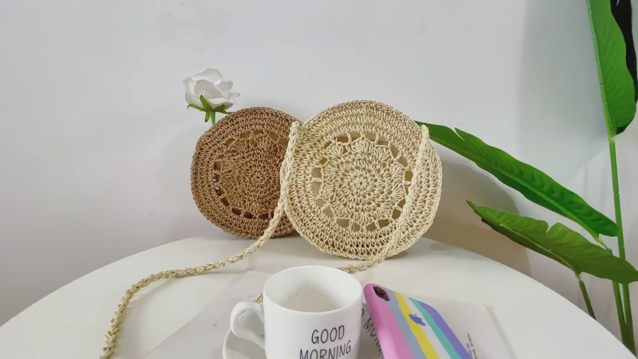 Boho Straw Round Shoulder Bag