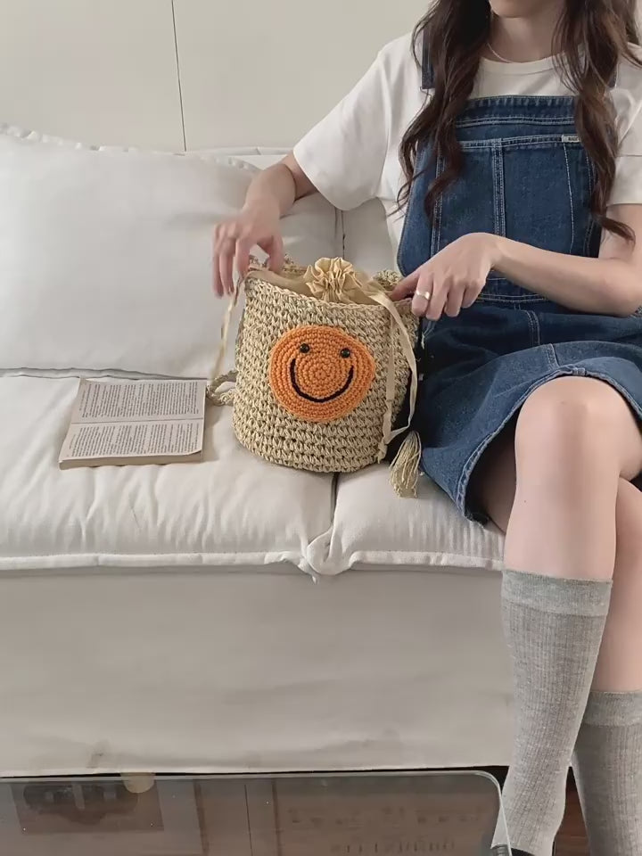 Straw Smiley Face Crossbody Bag