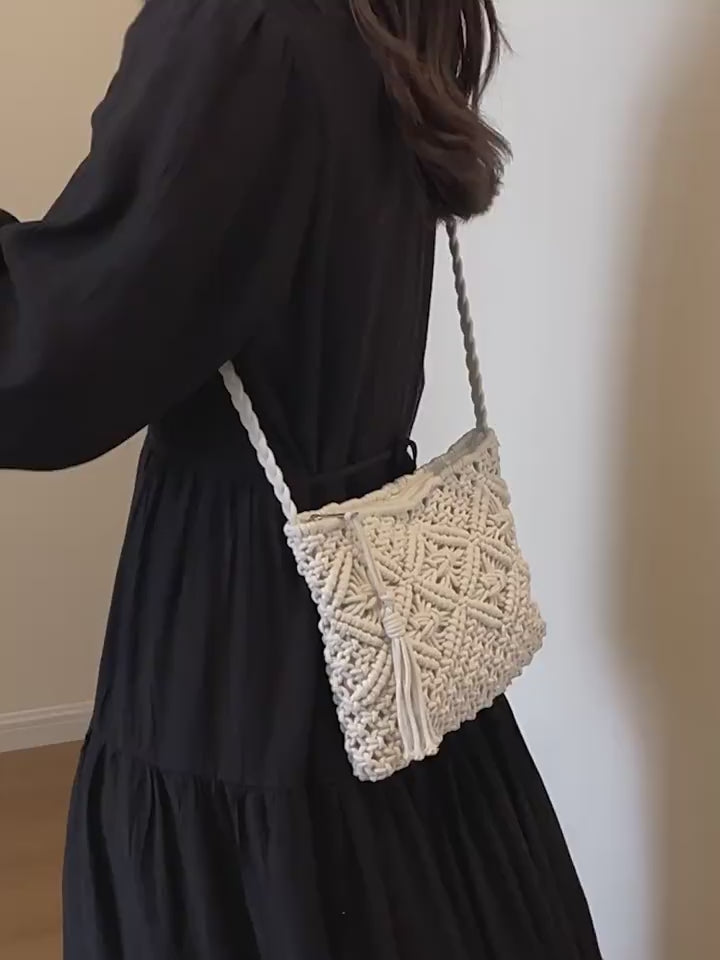 Woven Macrame Crossbody Purse