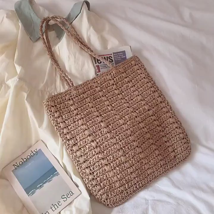 Lightweight Straw Woven Square Tote Bag