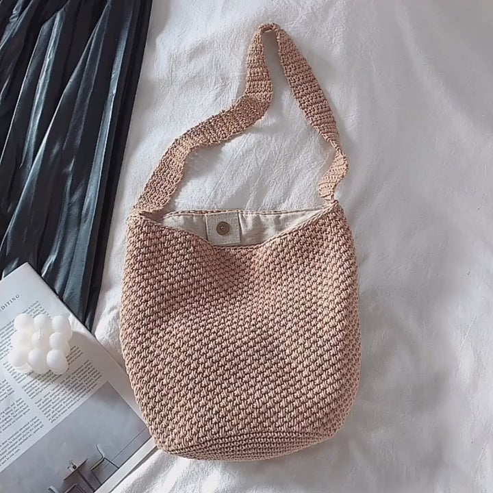 Retro Style Minimalistic Cotton Bucket Bag