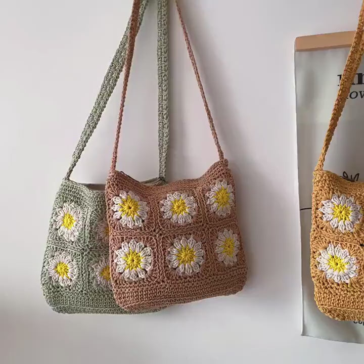 Handmade Crochet Floral Square Shoulder Bag