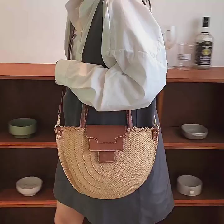 Straw Half Moon Summer Purse