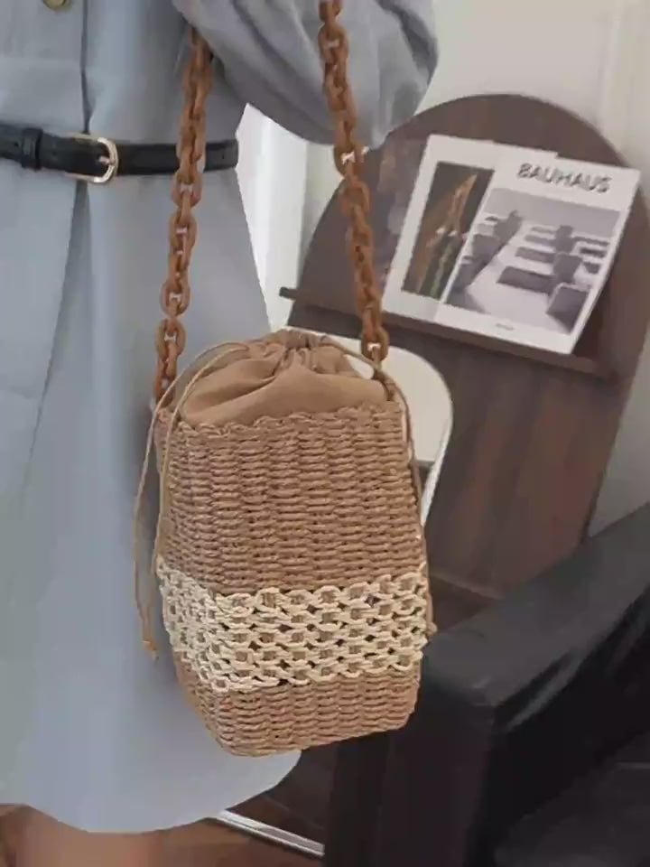 Straw Cube Shaped Fashion Handbag