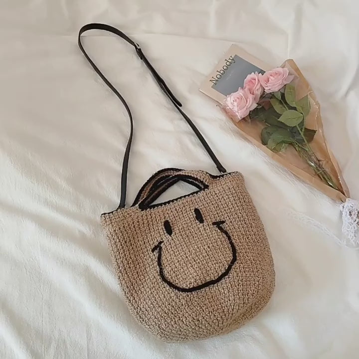 Twine Woven Smiley Face Bag