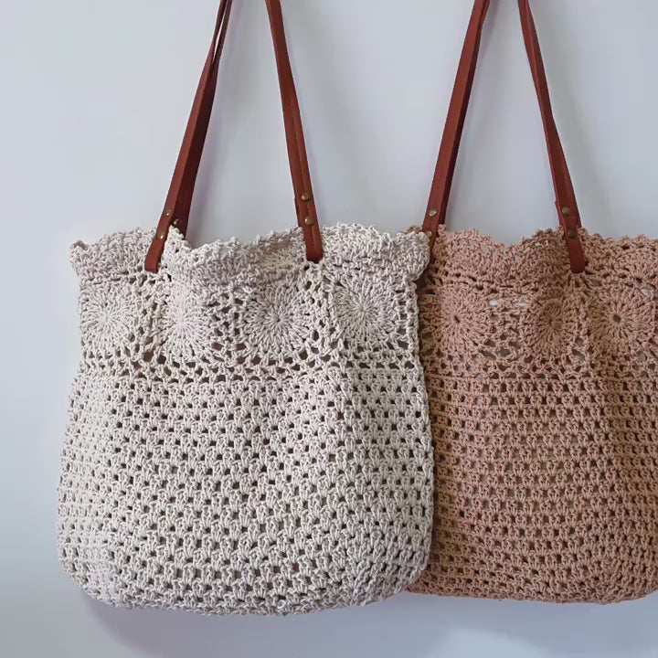 Floral Design Cotton Knitted Shoulder Bag