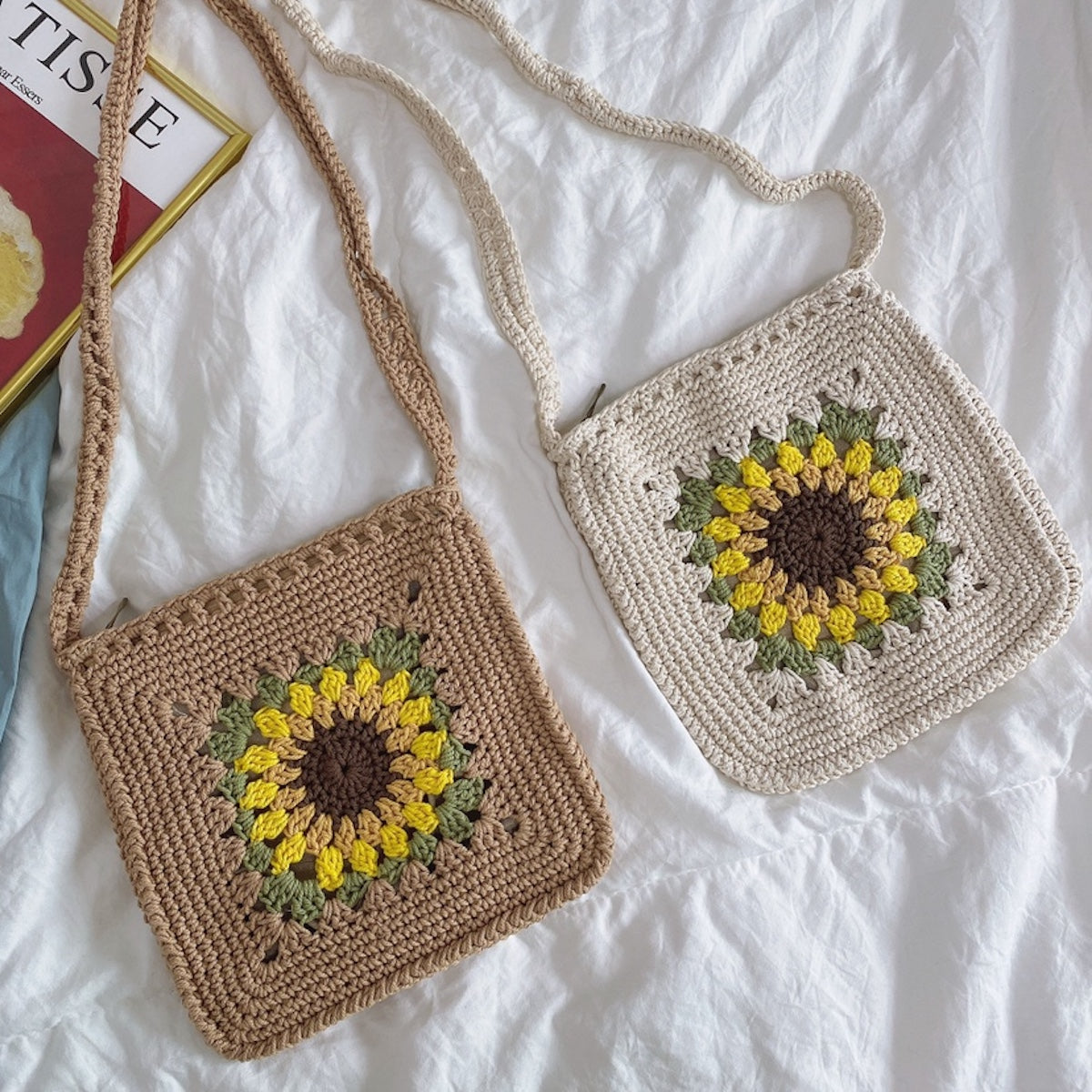 Buy Online High Quality, Unique Handmade Handmade Crochet Sunflower Purse, Hand Woven Crossbody Bag, Cotton Purse, Amigurumi Shoulder Bag, Crossbody Bag - Elena Handbags