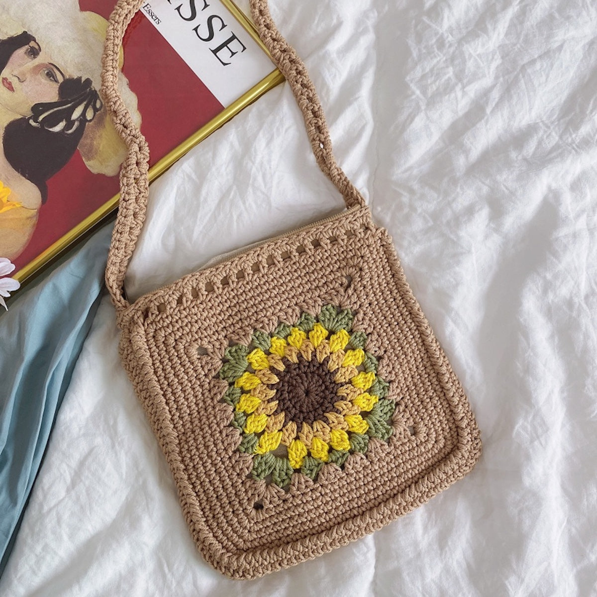 Buy Online High Quality, Unique Handmade Handmade Crochet Sunflower Purse, Hand Woven Crossbody Bag, Cotton Purse, Amigurumi Shoulder Bag, Crossbody Bag - Elena Handbags