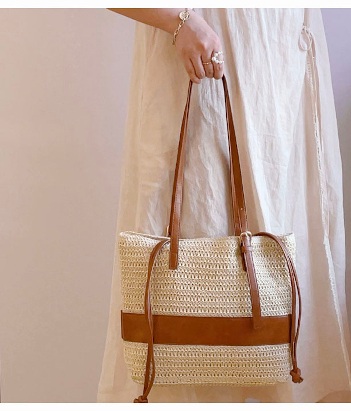 Elena Handbags Straw Woven Tote Shoulder Bag