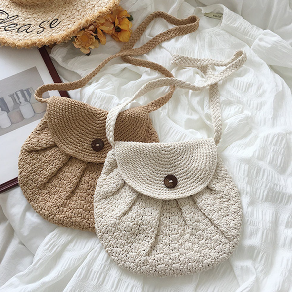 Elena Handbags Handmade Crochet Button Woven Crossbody Bag