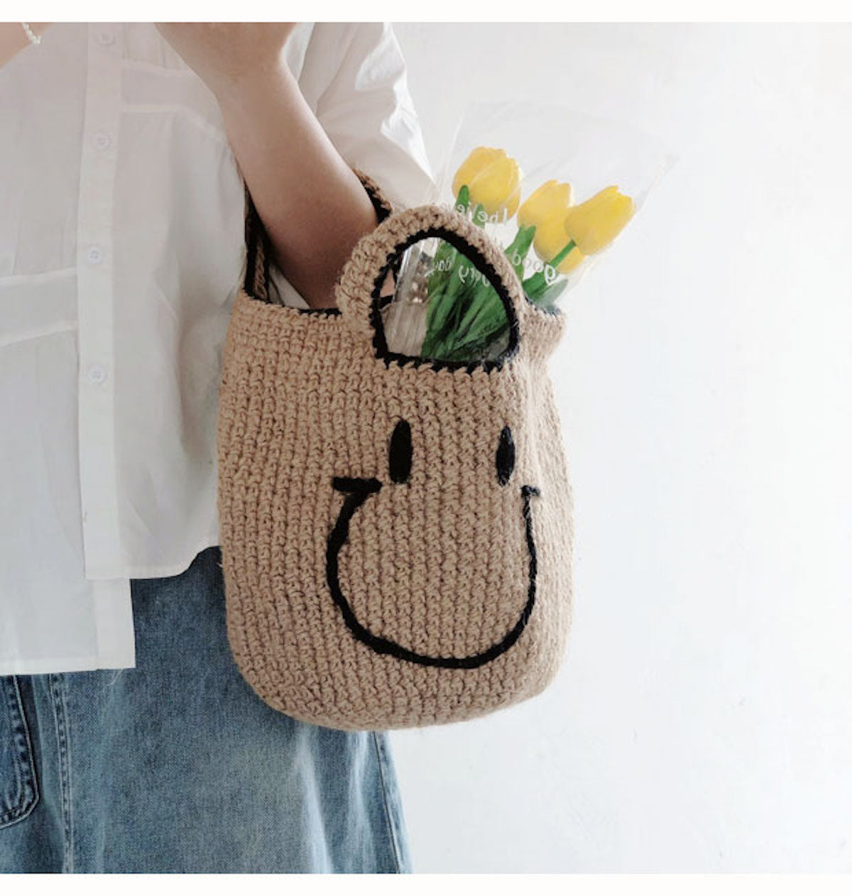 Buy Online Twine Woven Smiley Face Bag, Fashion Shoulder Purse