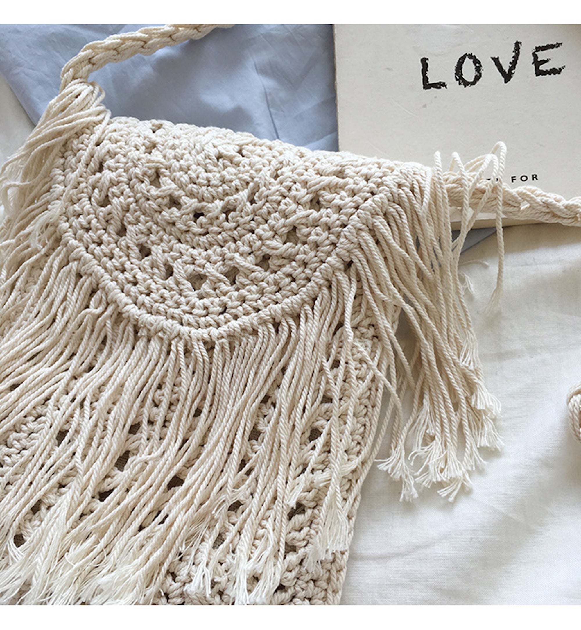 Buy Online High Quality, Unique Handmade Small Boho Beach Bag with Tassels, Women Crochet Fringed Crossbody Bag, Hand Knitted Boho Shoulder Bag - Elena Handbags