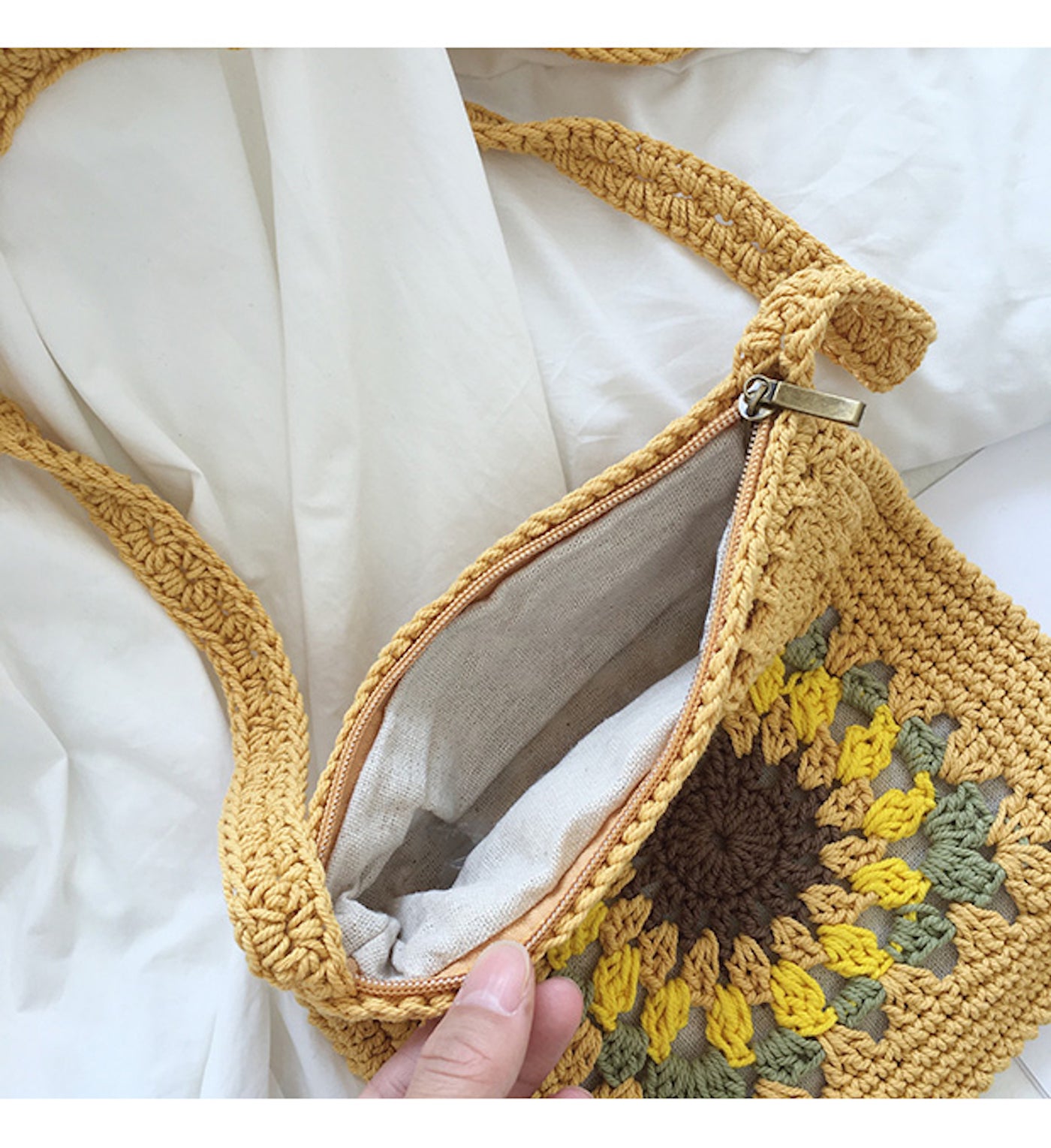 Cheerful Crochet Sunflower in Smiling Red Pot - Buy ladies bag